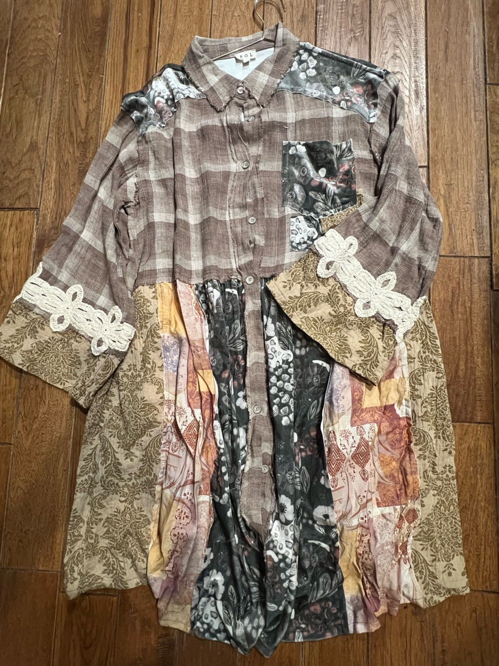 POL Neutral Beige and Cream Home Accent Textile Duster Shirt/Jacket Medium - Picture 8 of 13